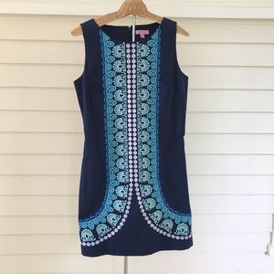Lilly Pulitzer Stephanie Shift Dress Navy Blue Embroidered Sleeveless Size 8